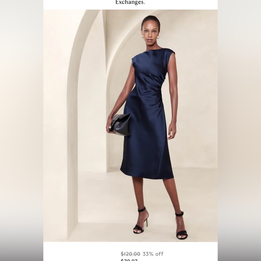 Satin navy midi dress